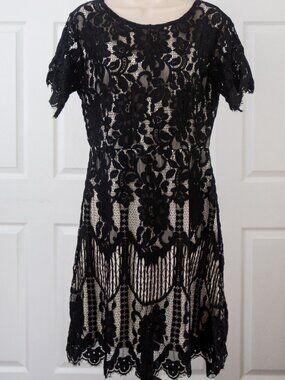 Black Floral Lace Dress with Nude Lining